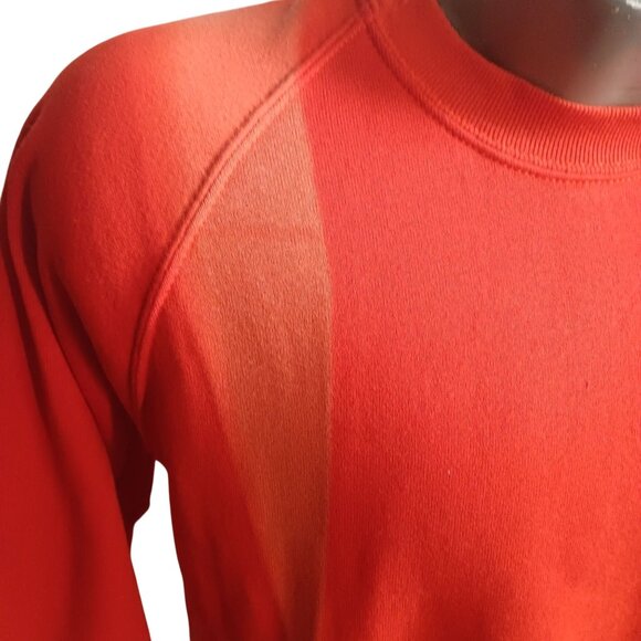Vtg Crewneck Sweatshirt Large 1OF1 SUN FADE 80's Jerzees Orange Raglan Sleeves - Picture 2 of 5